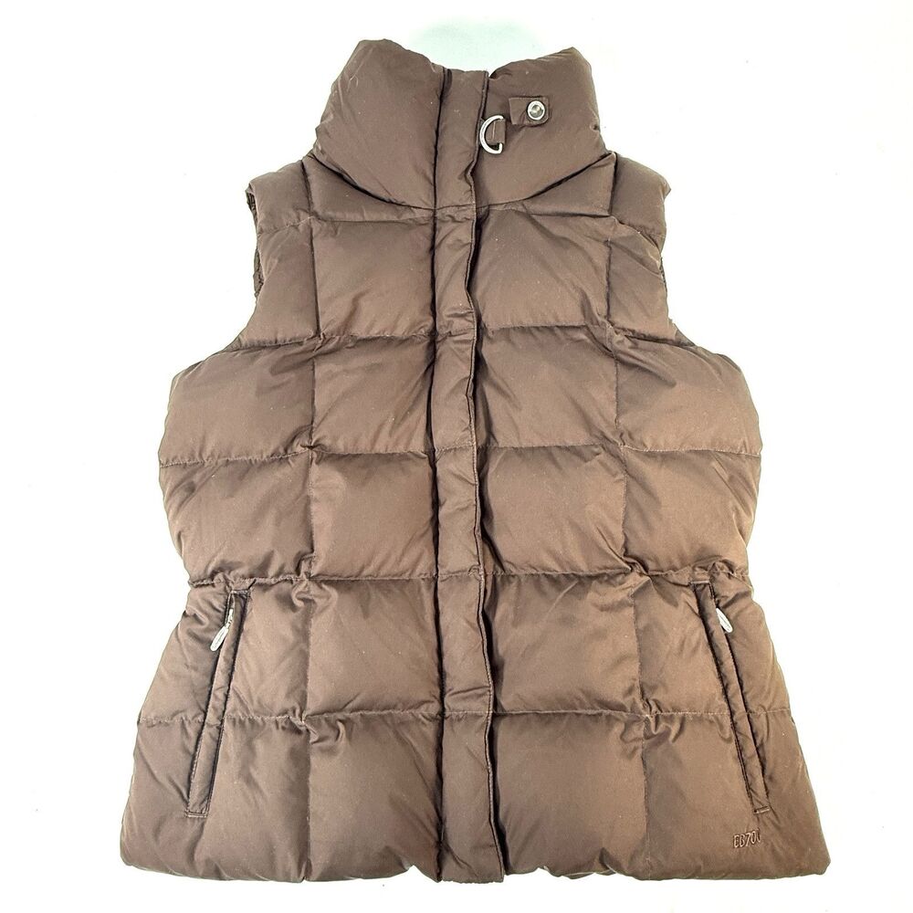 Eddie Bauer Premium 700 Fill Goose Down Womens L Brown Sleeveless Puffer Vest